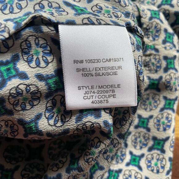 Joie Top Addie Geo Diamond Deep V Blouse 100% Silk Sz L Elastic Cuffs Pullover - Picture 7 of 8